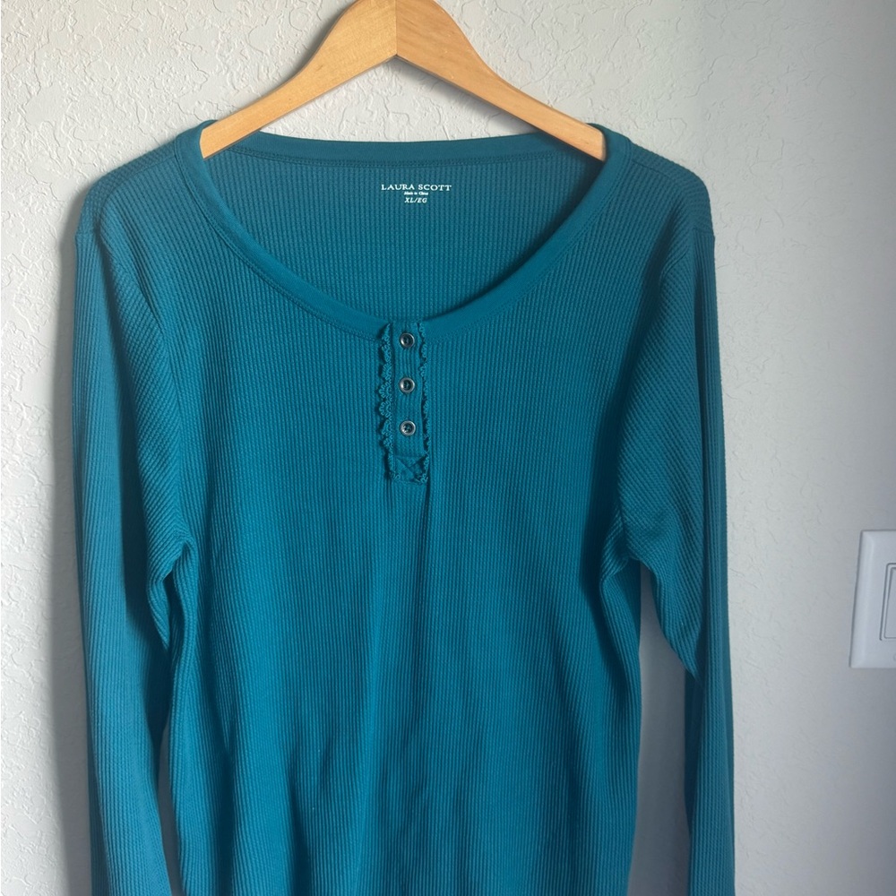 Laura Scott Teal Long Sleeve Top